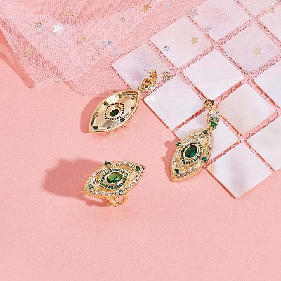 Green Cubic Zirconia Evil Eye Adjustable Rings JR925A-1
