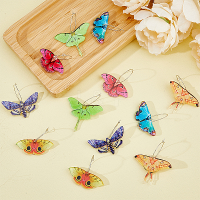 6 Pairs 6 Style Acrylic Butterfly Dangle Hoop Earrings EJEW-FI0001-34-1