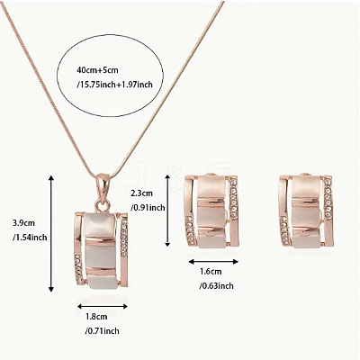 Rectangle Alloy & Cat Eye & Crystal Rhinestone Pendant Necklace & Stud Earring Sets FS-WG998B2-01-1