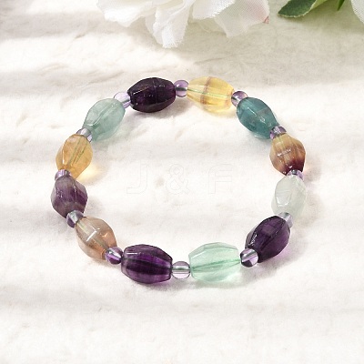 Natural Rainbow Fluorite Faceted Lantern Beaded Stretch Bracelets with Seed Beads for Women GG-CBA3F02-02-1