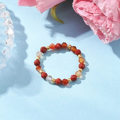 Natural Carnelian Beaded Stretch Rings RJEW-JR00867-02-1