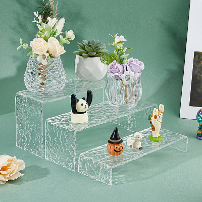 3Pcs 3 Sizes Marble Textured Acrylic Action Figure Display Risers ODIS-WH0030-52-1