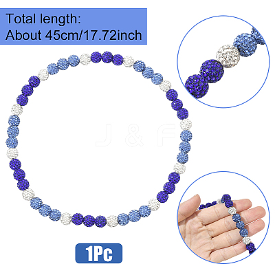 1Pc Polymer Clay Rhinestone Round Beaded Stretch Necklaces NJEW-SP0001-14A-1