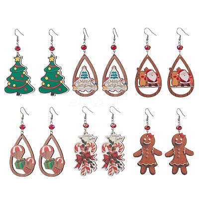 Christmas Printed Wood Dangle Earrings EJEW-JE06518-1