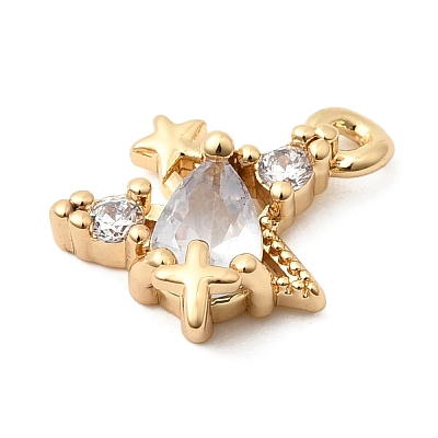 Brass Micro Pave Clear Cubic Zirconia Charms ZIRC-F146-04G-1