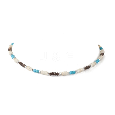 Summer Beach Synthetic Turquoise & Natural Coconut Round Heishi Beaded Necklaces NJEW-JN05211-1