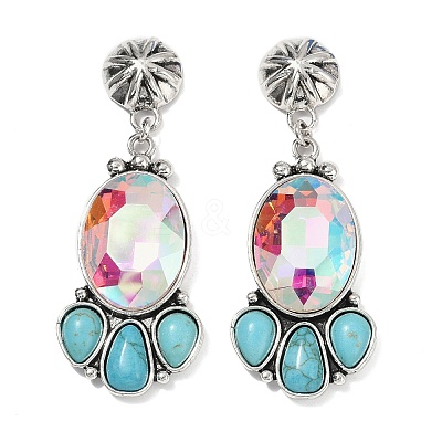 Alloy Synthetic Turquoise Dangle Stud Earrings EJEW-U053-04B-AS-1