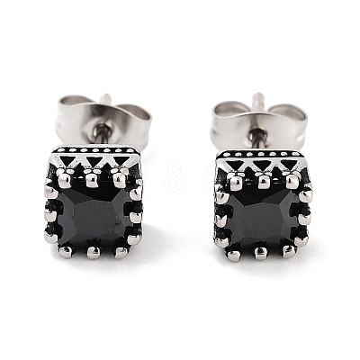 Square 316 Surgical Stainless Steel Pave Cubic Zirconia Stud Earrings for Women Men EJEW-Z050-05B-AS-1