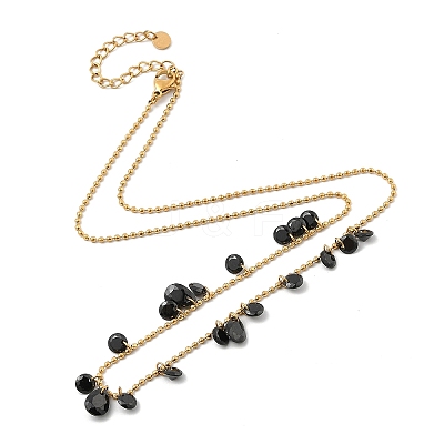 Ion Plating(IP) 304 Stainless Steel Cubic Zirconia Teardrop & Flat Round Bib Ball Chain Necklaces for Women NJEW-F328-11G-04-1