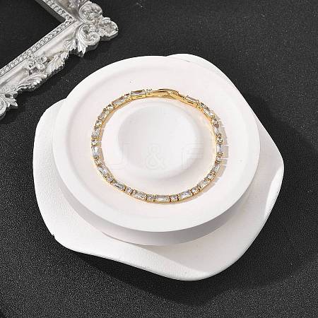 Brass Pave Clear Cubic Zirconia Rectangle & Flat Round Link Bracelets BJEW-YWC0002-02G-1