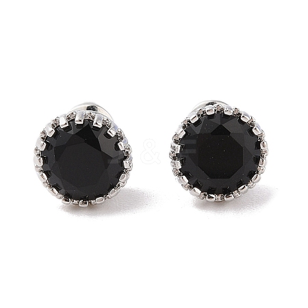 Rack Plating Brass Pave Single Cubic Zirconia Stud Earrings X-EJEW-I304-02P-03-1