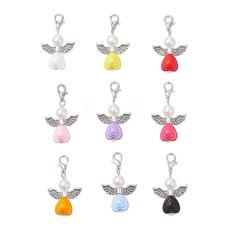 Acrylic Heart Angel Pendant Decorations HJEW-JM04186-S-1