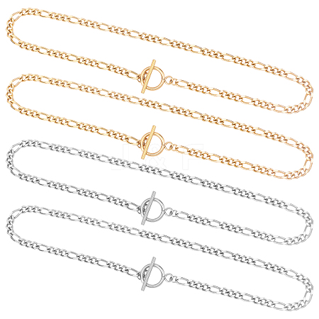 4Pcs 2 Colors 304 Stainless Steel Figaro Chains Necklace NJEW-UN0001-33-1