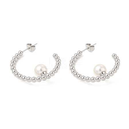 ABS Imitation Pearl Beaded Ring Stud Earrings EJEW-E275-02P-1