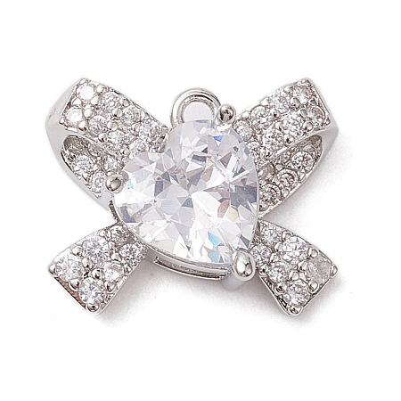 Rack Plating Brass Micro Pave Clear Cubic Zirconia Pendants KK-H463-10P-01-1