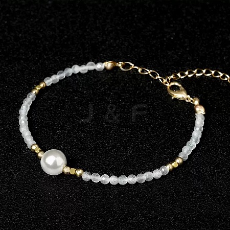 Handmade White Round Shell Pearl and Faceted Round Glass Beaded Bracelets for Women YN0122-3-1