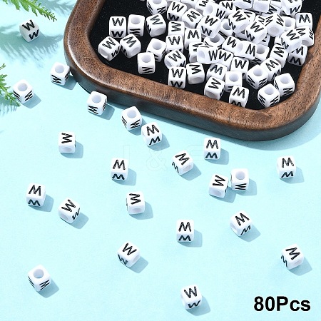 Acrylic Horizontal Hole Letter Beads OACR-YW0002-08W-1