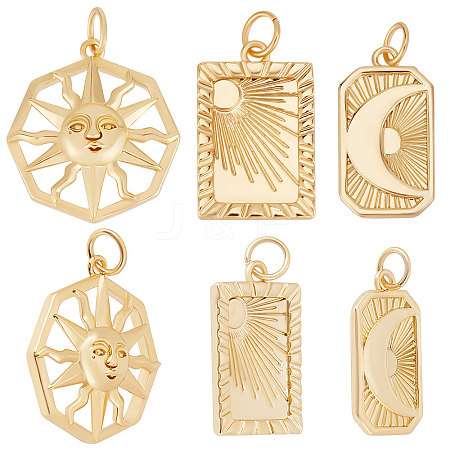 9Pcs 3 Style Rack Plating Brass Pendants KK-BBC0004-73-1