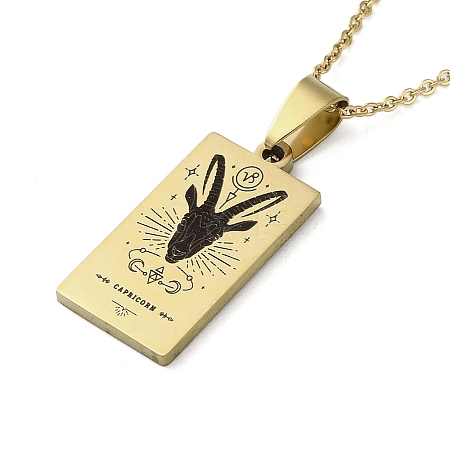 304 Stainless Steel Black Enamel Rectangle with Constellation Pendant Necklaces NJEW-I128-01D-1