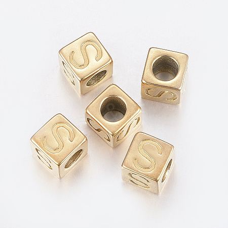 304 Stainless Steel Large Hole Letter European Beads LS-STAS-H428-01G-S-1