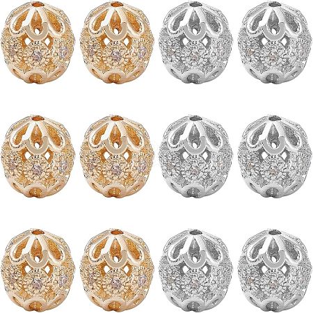 12Pcs 2 Colors Rack Plating Brass Micro Pave Clear Cubic Zirconia Beads ZIRC-NB0001-84-1