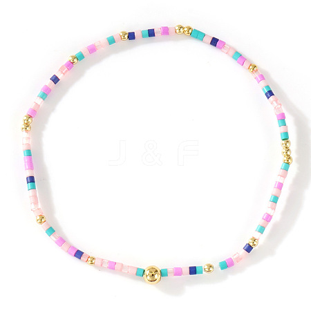 Bohemian Glass Seed Beads & Brass Stretch Bracelets for Women TI8364-9-1