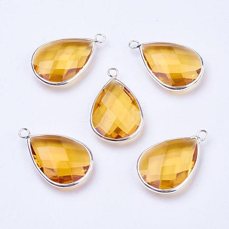 Silver Color Plated Brass Glass Teardrop Pendants GLAA-M006-A-20S-1