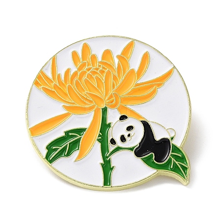 Panda with Chrysanthemum Enamel Pins JEWB-A016-02B-1
