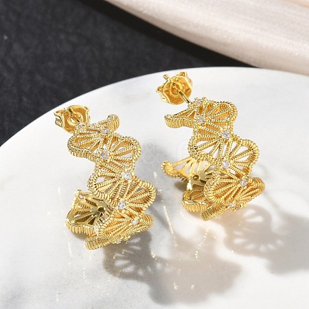 Brass Micro Pave Cubic Zirconia Stud Earrings for Women KK-CBA760A-02G-1
