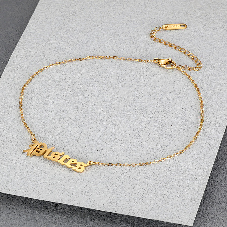 304 Stainless Steel Constellation Word Link Chain Anklets for Women FS-WG5BE8C-09-1