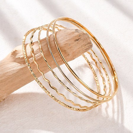 5Pcs 304 Stainless Steel Bangle Set for Women BJEW-S162-01B-G-1