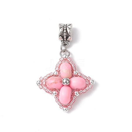 Dyed Synthetic Imperial Jasper & Glass Seed Beaded Star European Dangle Charms PALLOY-MZ00693-04-1