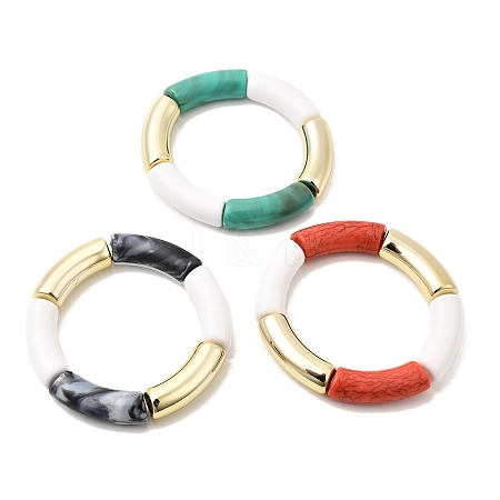 Opaque Colored Chunky Curved Tube Beads Stretch Bracelets Set BJEW-SW00017-1