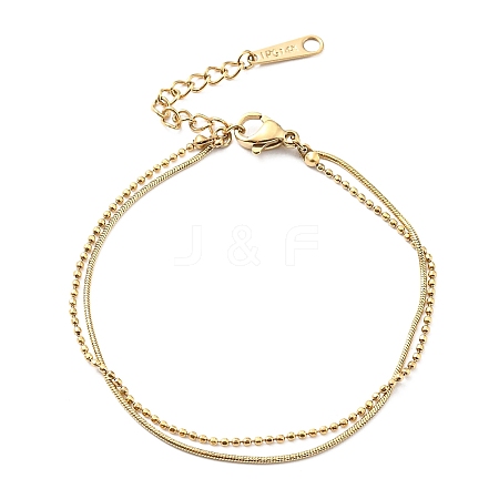 304 Stainless Steel Round Snake & Ball Chains Double Layer Multi-strand Bracelet for Women BJEW-B064-11G-1