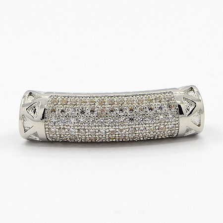CZ Jewelry Brass Micro Pave Cubic Zirconia Hollow Curved Tube Beads ZIRC-M024-11P-1