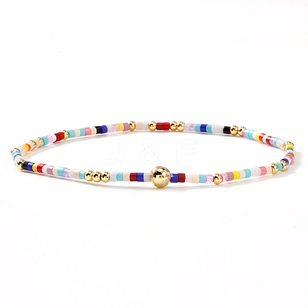 Bohemian Glass Seed Beads & Brass Stretch Bracelets for Women TI8364-14-1