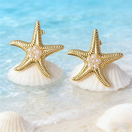 Ocean 304 Stainless Steel Stud Earrings EJEW-E614-01A-G-1
