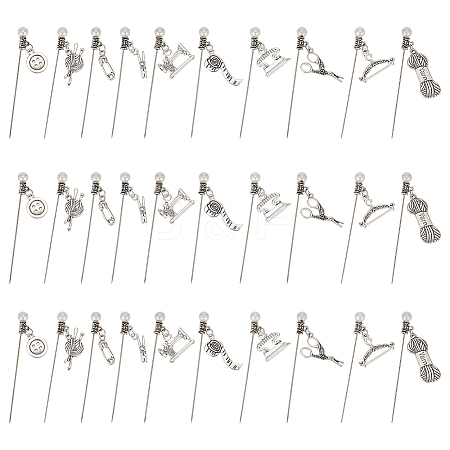 50Pcs 10 Style Sewing Theme Iron Head Pins DIY-AB00029-1