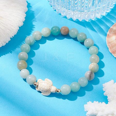 Natural Flower Amazonite Beaded Stretch Bracelet BJEW-JB09764-01-1