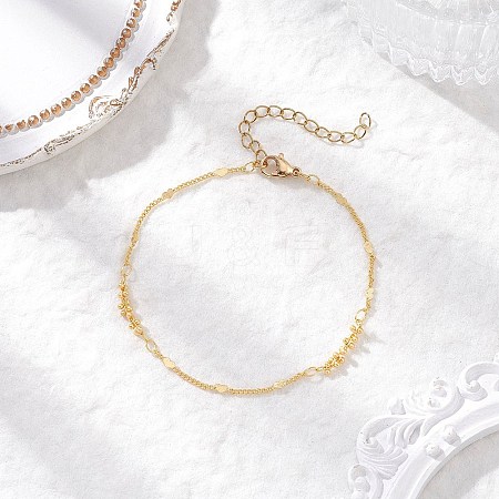 Brass Heart & Round Beaded Link Bracelets for Women BJEW-JB12188-1
