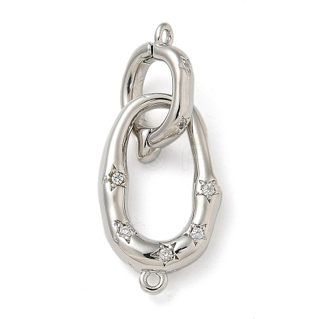 Rack Plating Brass Micro Pave Clear Cubic Zirconia Fold Over Clasps KK-K392-48P-1