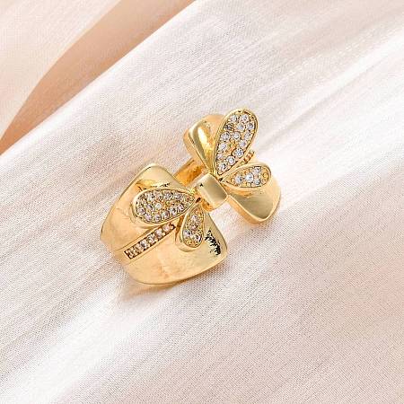 Brass Micro Pave Clear Cubic Zirconia Cuff Rings for Women RJEW-U043-06G-1