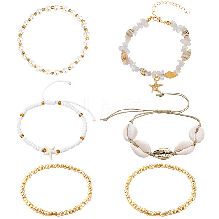 6Pcs Adjustable Waxed Cotton Cord Braided Bead Bracelets and Natural Quartz Crystal Bead Bracelets Sets BJEW-SC0001-53-1
