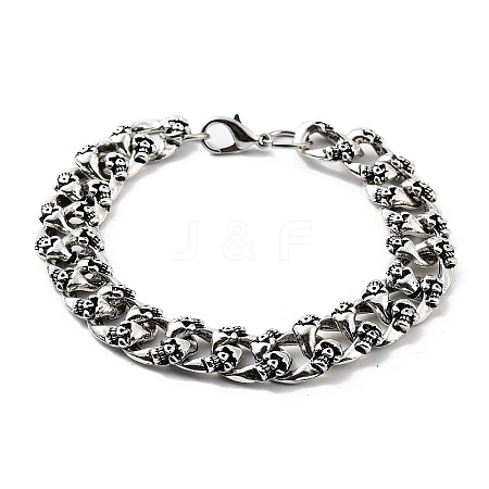 Retro Alloy Skull Curb Chains Bracelets for Women Men BJEW-L684-002AS-1