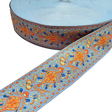 50 Yards Vintage Ethnic Style Polyester Flower Jacquard Ribbon for National Costumes and Accessories PW-WGE8216-05-1