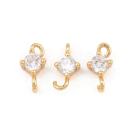 Brass Pave Clear Cubic Zirconia Flat Round Connector Charms KK-H538-21A-G-1
