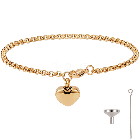 2Pcs Heart Non-Tarnish Stainless Steel Charm Bracelets BJEW-CN0001-23G-1