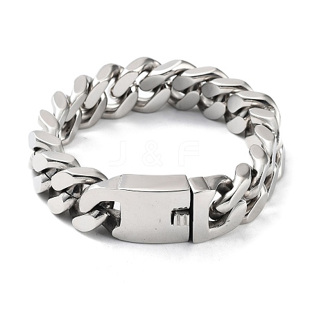 201 Stainless Steel Cuban Link Chains Bracelets for Men & Women BJEW-D031-21A-P-1-1
