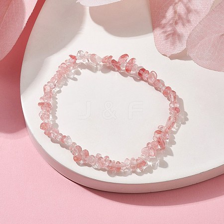 Synthetic Cherry Quartz Glass Chips Beaded Stretch Bracelets for Women BJEW-JB10046-07-1