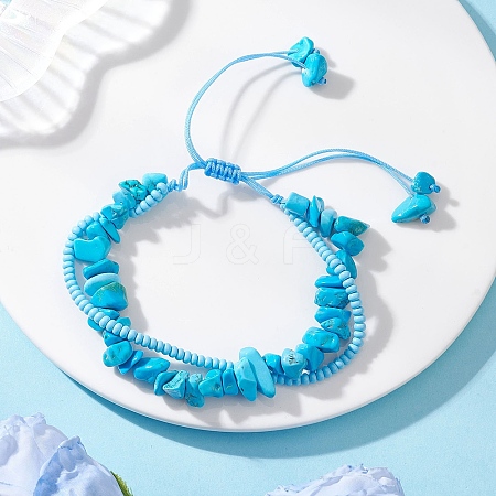 Handmade Glass Seed & SyntheticTurquoise Chip Beads Braided Bead Bracelets BJEW-MZ00250-02-1